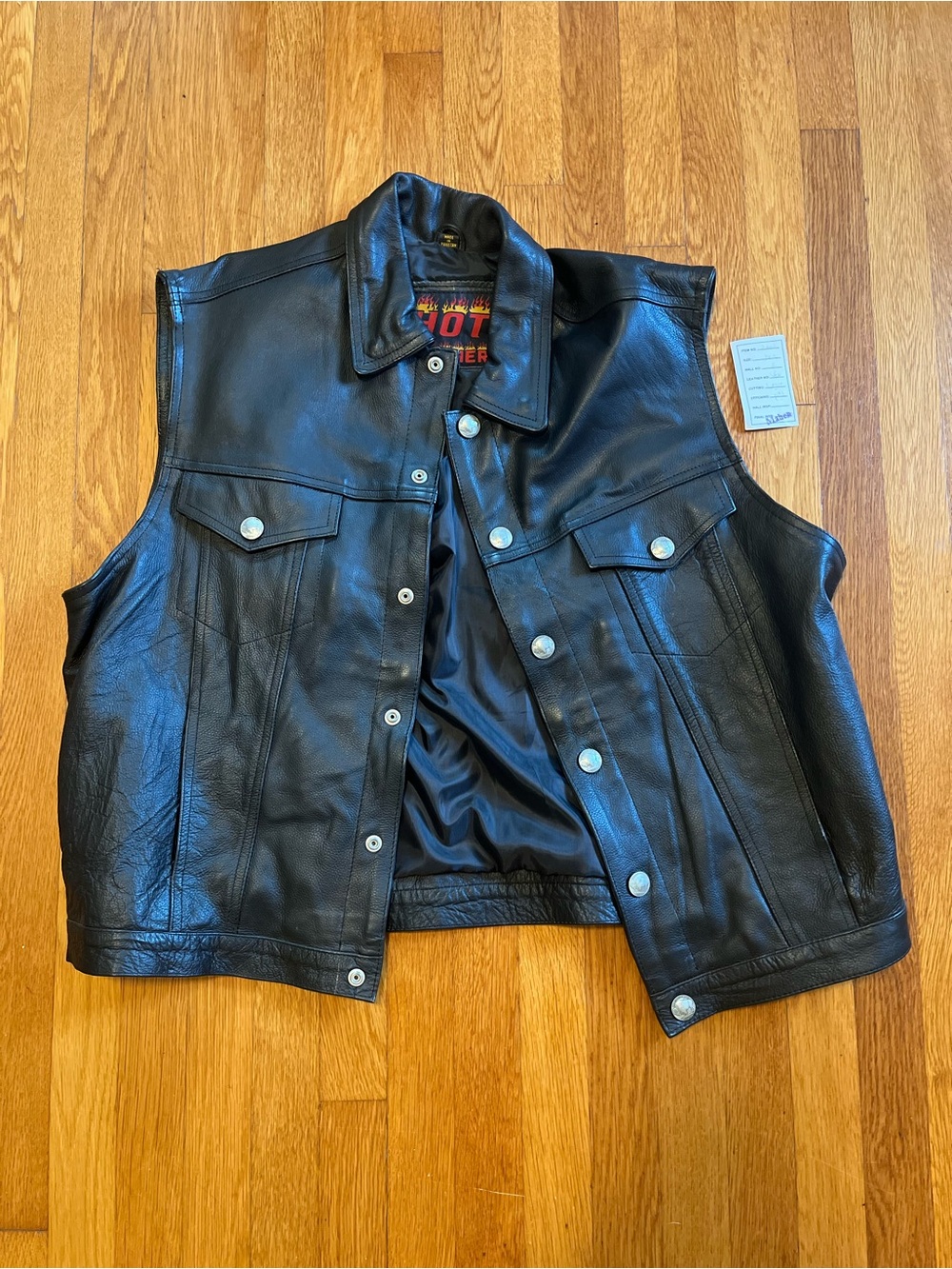 Vintage Hot Leathers Buffalo Nickel Snaps Genuine Leather Biker Vest 3XL w/card